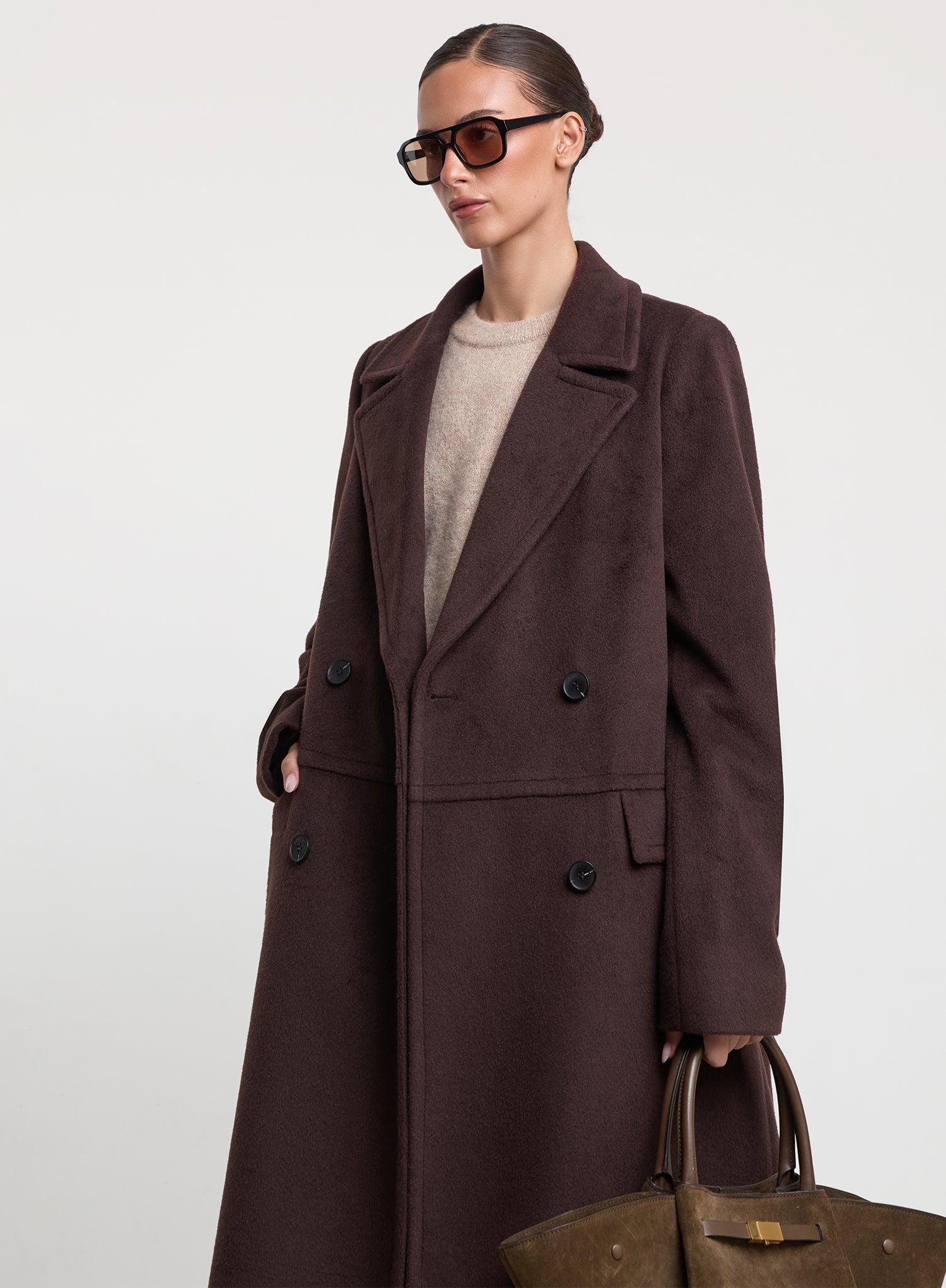Chocolate Double-Breasted Longline Coat